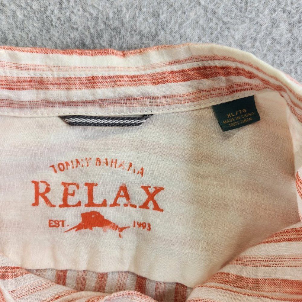 Tommy Bahama Relax Shirt Mens XL Orange Striped Linen Long Sleeve Pocket - Picture 8 of 14